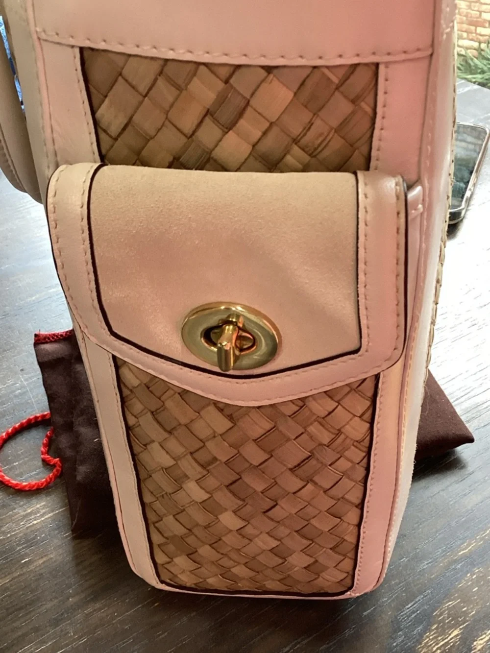 Coach White Leather Suede and Natural Woven Straw Tote with Gold Hardware - Picture 10 of 15